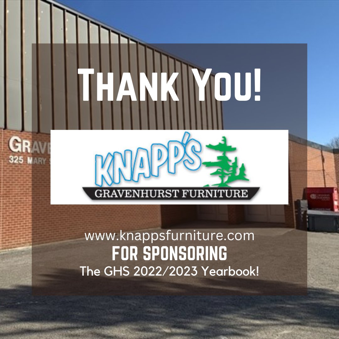 As a long-standing local business, it makes sense that Knapps Furniture is also one of the longest running sponsors of the GHS yearbook.  Thank you Knapps! 

If you are interested in supporting the GHS yearbook please email, eric.barz@tldsb.on.ca

#ghs #ghsproud #tldsb