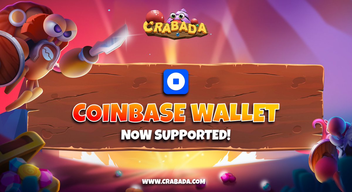 PlayCrabada's tweet photo. 📢 Dear Crabadians!

We're proud to announce that @CoinbaseWallet is now supported on Crabada! 🦀✨

Find out how to get started with @coinbase:
https://t.co/zHj08XEr9h

A massive welcome to the Undersea Kingdom of Crabada 🙌 

Wishing everyone, #snibsnib! 🦀✨ https://t.co/UtMPnfjrfK