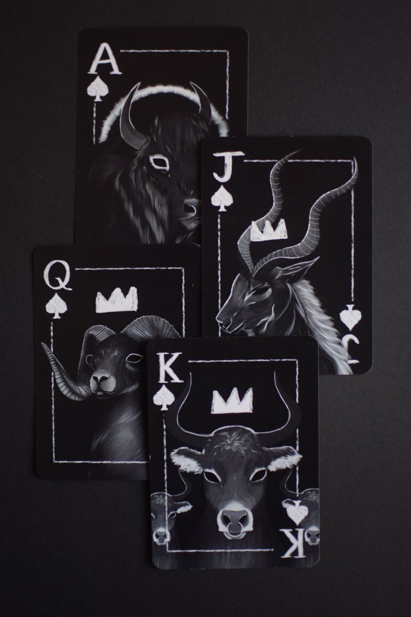 I drew every face card, and 2 jokers for a 54 pack deck of cards, and here are all the animals as art prints with a little fact about them bc I'm a big ol' stinkin 'naturally sadie' kid

A thread 🧵