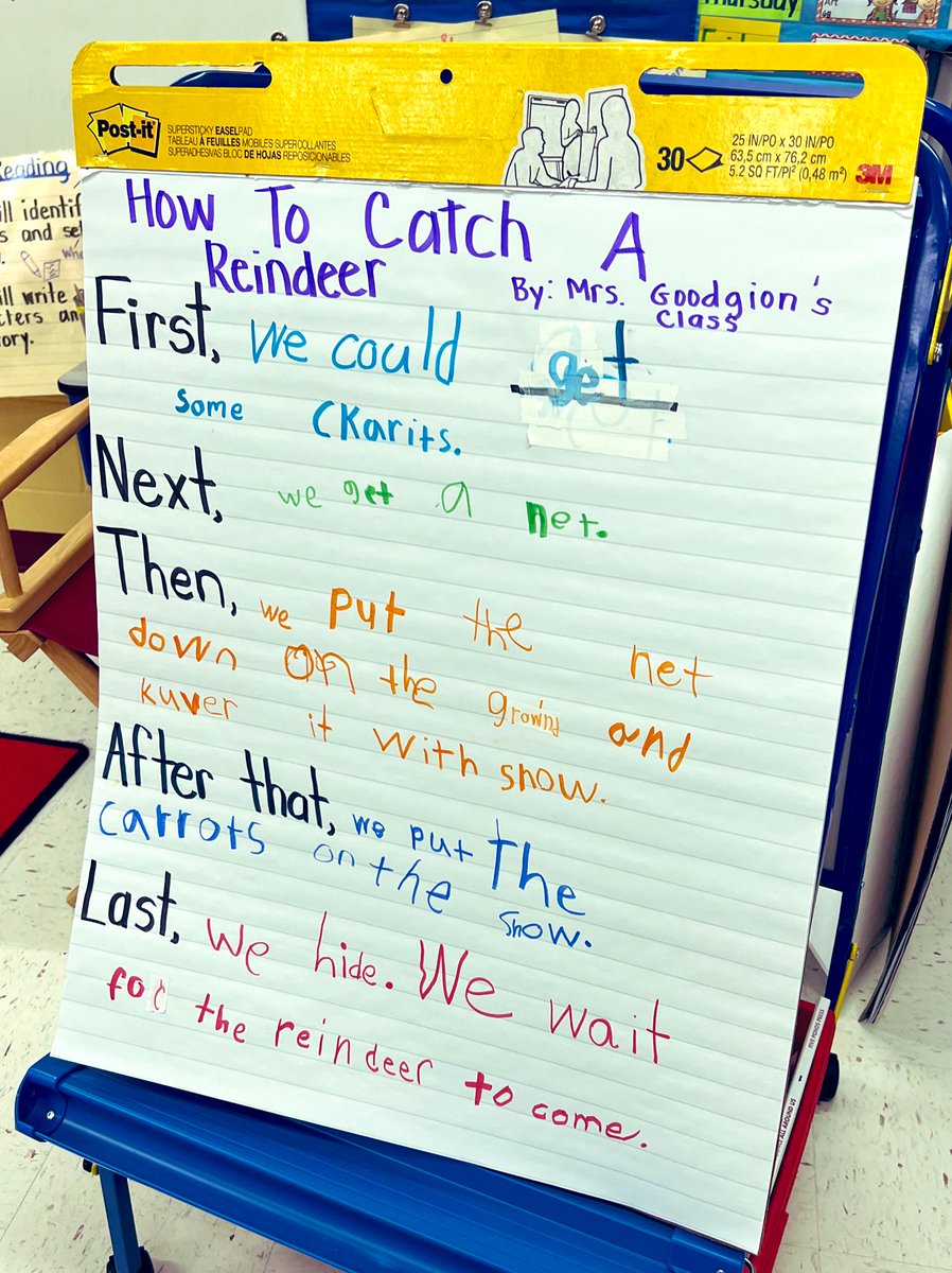 brijslater's tweet photo. If anyone is interested in how to catch a reindeer, my first grade kiddos have the steps to do so!!! You need a few carrots, some snow, a net, and some trickery! Love all the writing and imagination taking place! #DCEStigers https://t.co/bXr017hkEd