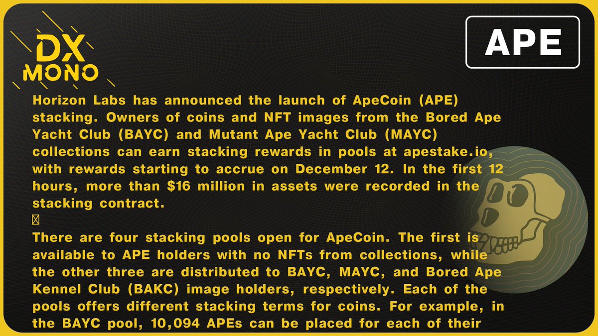 ApeCoin tokens can be placed in stacking to make extra money on NFTs from popular collections, but attackers exploit pool terms and misappropriate image owners' coins.

#ApeCoin #ApeCollection #ApeToken #Token #NFT #NFTs #Coin #MonoDX