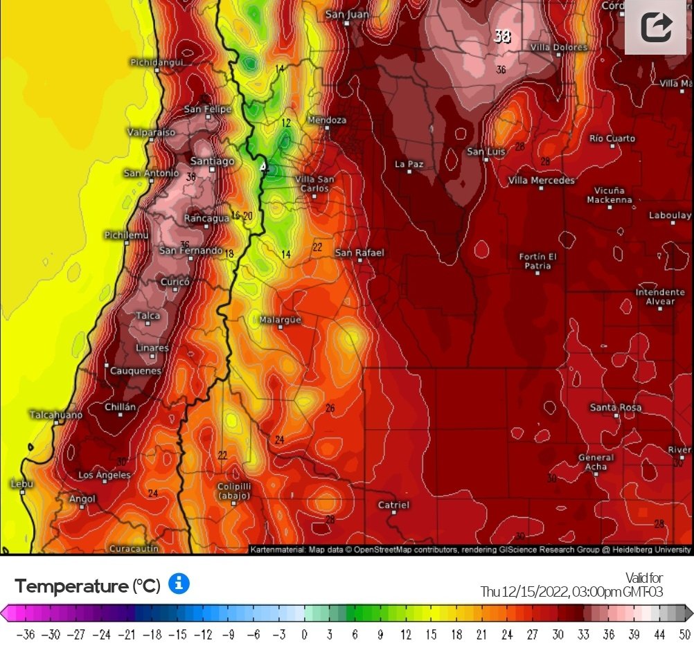 davidurra7's tweet photo. 🚨🌡   Aviso por T° máx muy altas para la zona..

Nuevamente y similar al Dom  los termómetros pueden marcar los 38-40° sector valle  y cord de la costa donde se han registrado estos incendios Forestales..

Nótese la simulación hasta el Ñuble por sobre 35° en el valle mañana juev https://t.co/cNxXkmHvEr