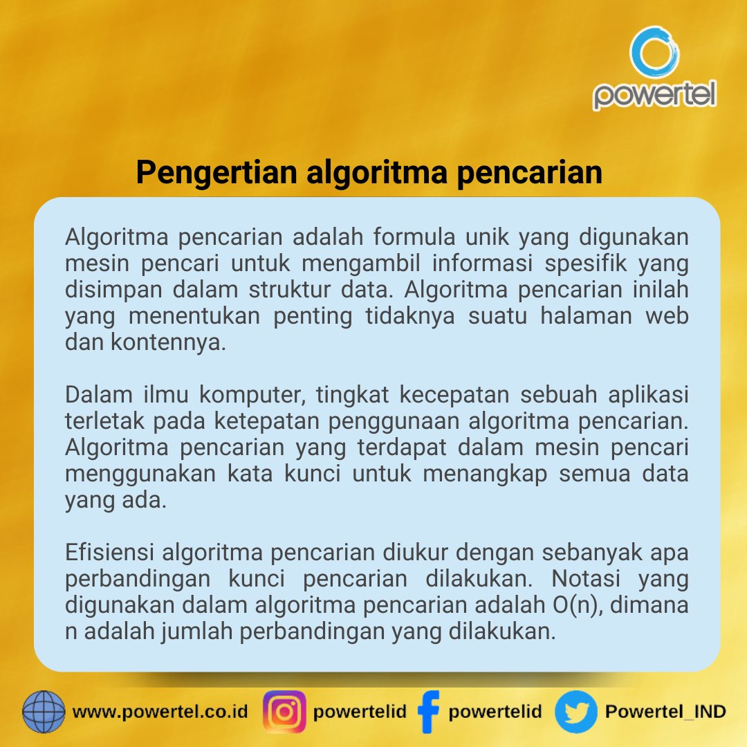 Powertel_IND's tweet image. Pengertian Algoritma Pencarian dan Jenis-jenisnya
#algoritma #algorithm #searchingalgorithms #ilmukomputer #programmer #programmerslife #bahasaprogram #bahasaprogramming #jenisalgoritma #katakunci #mesinpencarian #webdevelopment #powertelid