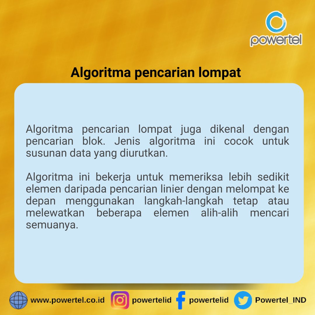 Powertel_IND's tweet image. Pengertian Algoritma Pencarian dan Jenis-jenisnya
#algoritma #algorithm #searchingalgorithms #ilmukomputer #programmer #programmerslife #bahasaprogram #bahasaprogramming #jenisalgoritma #katakunci #mesinpencarian #webdevelopment #powertelid