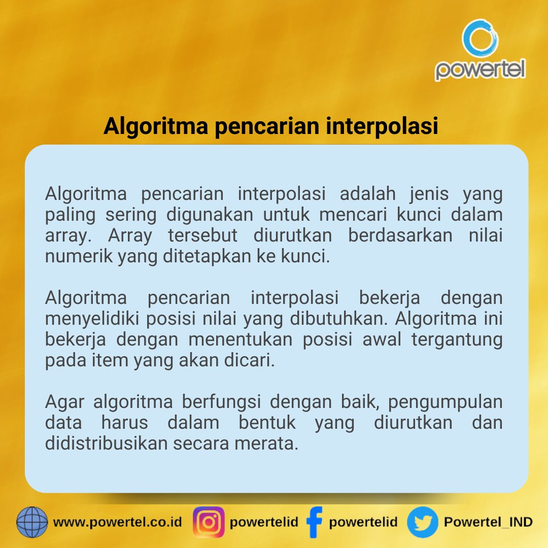 Powertel_IND's tweet image. Pengertian Algoritma Pencarian dan Jenis-jenisnya
#algoritma #algorithm #searchingalgorithms #ilmukomputer #programmer #programmerslife #bahasaprogram #bahasaprogramming #jenisalgoritma #katakunci #mesinpencarian #webdevelopment #powertelid