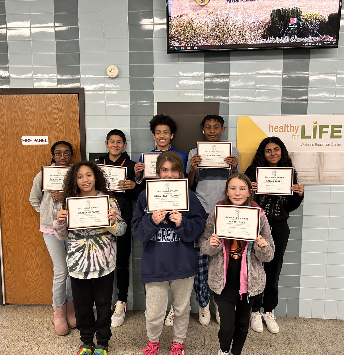 Coach_Struble's tweet photo. Today we honored our track and field student athletes with a well deserved pizza party &amp; awards ceremony🏅#GriceProud @HTSD_Grice https://t.co/K5VY36vwmp
