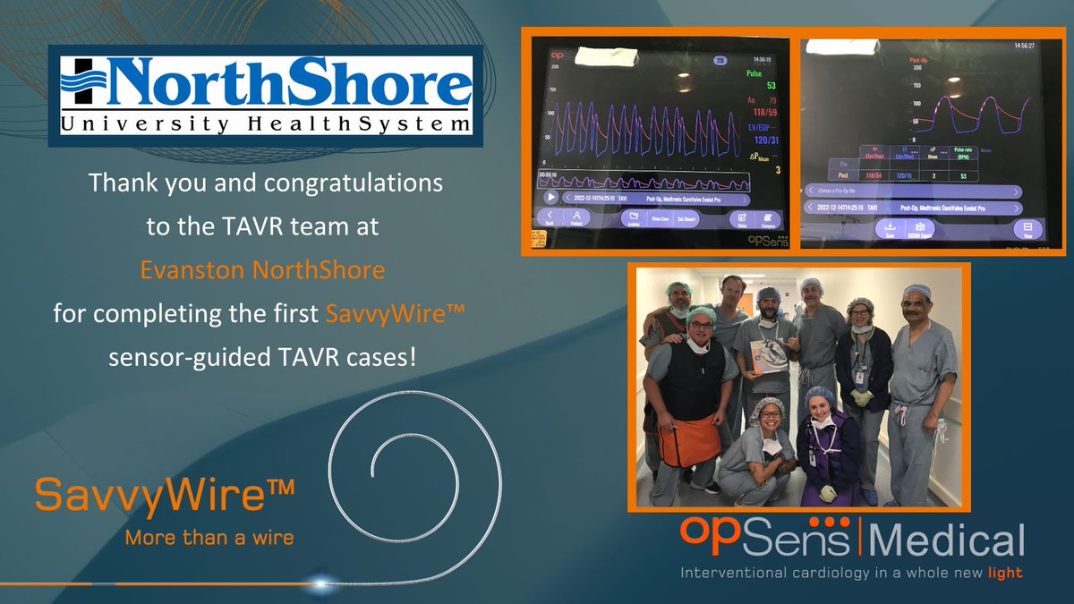 Today Evanston Northshore completed their first #SavvyWire cases! Congrats Dr.<a href="/jlevismd/">Justin Levisay</a>, Dr.<a href="/mj_ricciardi/">Mark J Ricciardi MD</a>, Dr Eugene Fernandes and the Structural Heart team for joining the Sensor-Guided #TAVR revolution!

#MoreThanAWire : Performance, Pressure and Pacing 
lnkd.in/gd3YhrUu