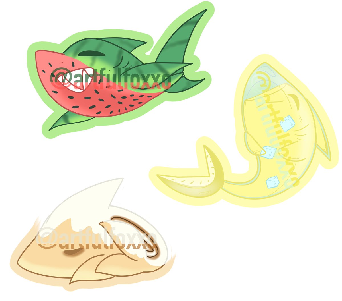 artfulfoxxo's tweet photo. Digital Fun~
—————-
Shark treats; Felt in a shark mood and quite happy of the results.
Have a melon shark, lemonade shark and lil cinnamon roll shark~
———————
#digitalart #digitalcuteart #digitaldrawing #cute #cuteart #cuteshark #sharkdrawing #cartoonart https://t.co/UGD37pX2lk