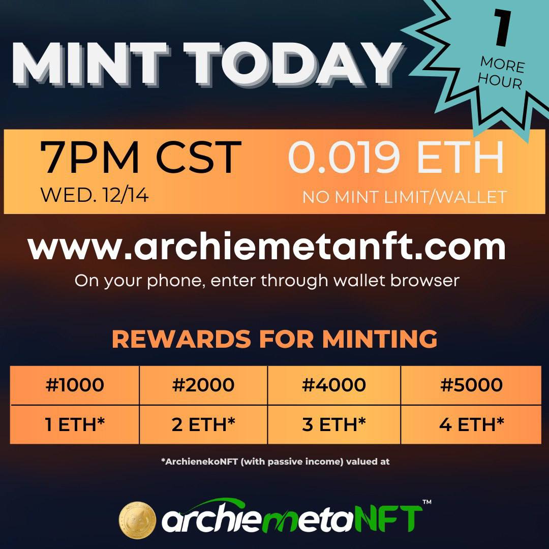 GeoffGr74476462's tweet photo. Purchase an #ArchieMetaNFT and rent it out to someone else to use in #ArchieMeta

And at a cost of 0.0199 eth, just imagine how many you could own.

Only 15 minutes to go

https://t.co/Ai4AJIao7R

 #ARCHIE @ArchieAlliance #ArchieMetaNFT  @ArchieMeta #ARCcoin $ARCHIE @ArchieChain https://t.co/HT556dtSEn