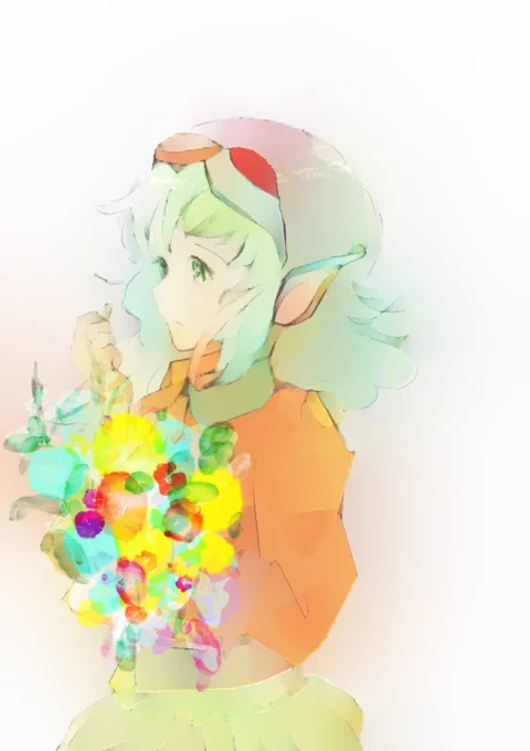 chiaさんのGUMIさん!ふんわりタッチが優しい雰囲気で素敵ホー(*'▽`*)手に持ったカラフルな花束がとっても綺麗ですホー!【】 #piapro #GUMI 