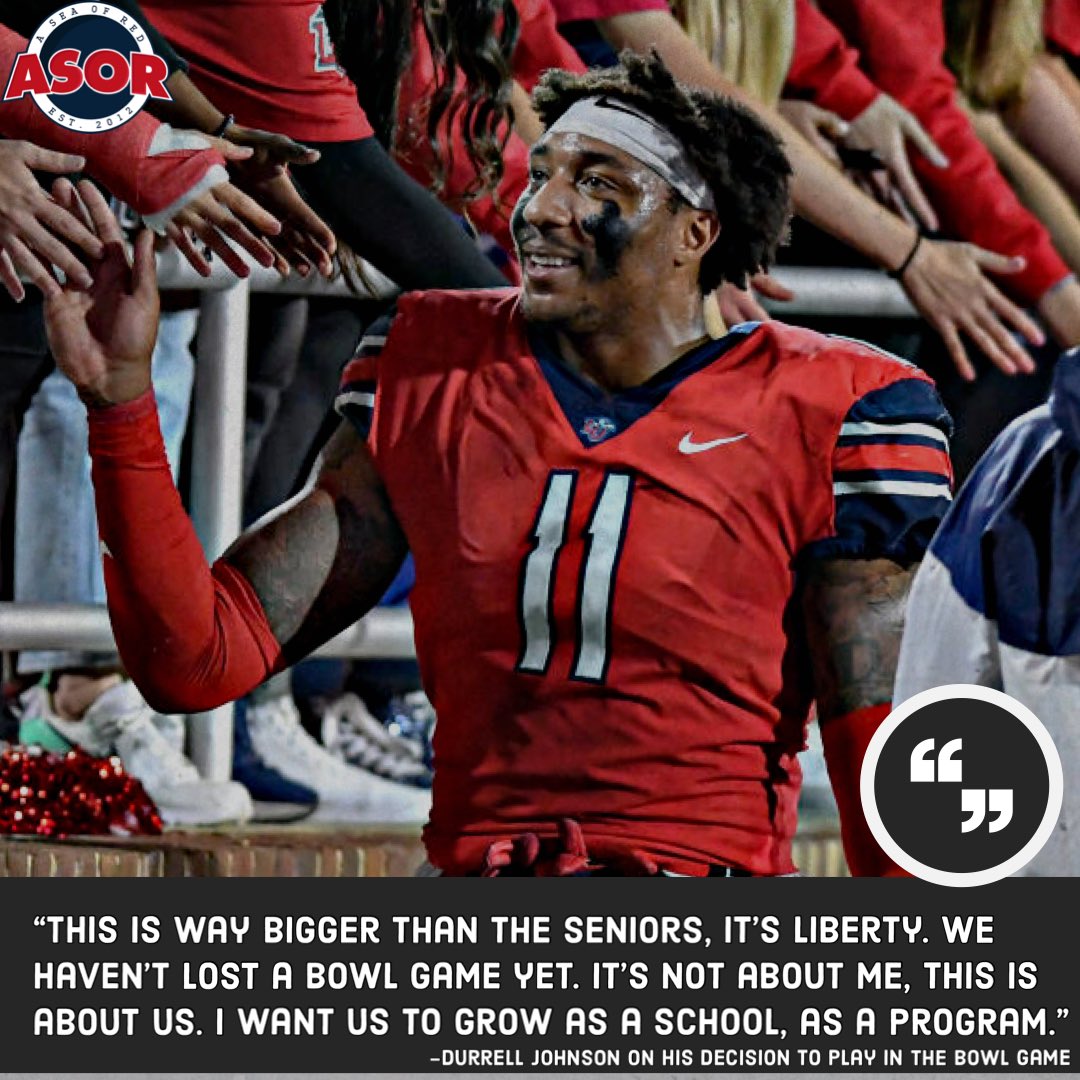 “It’s Liberty…This is about us”❤️‍🔥 All-American Durrell Johnson decided not to opt out of the Boca Raton bowl and stated his reasons why. #Fanem🔥 #BeatToledo