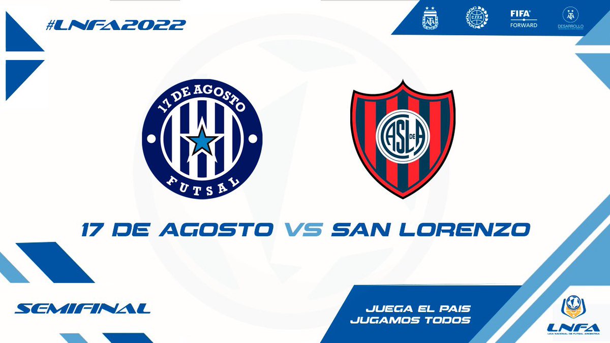 LNFArgentina's tweet photo. ¡Semifinales confirmadas! 👇

17 hs Barracas - Jockey Club 
20 hs 17 de Agosto - San Lorenzo

🏟️ Befol Arena (Arg. Jrs)
📲💻 https://t.co/X0C6V0Yfuu

#DesarrolloAFA 
#JuegaElPais 
#JugamosTodos https://t.co/Js9G3b8a0C