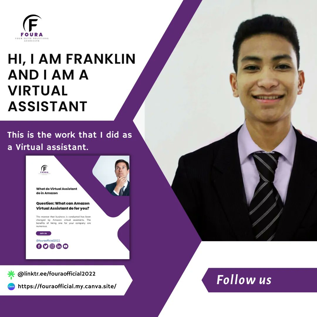 fouraofficial22's tweet photo. Hi 👋 I am Franklin and I am a virtual assistant.
You can find more of my content on my other social media channels at https://t.co/sMfl6l3sEj 
#fouraofficial2022 #foura #ConnectWithFoura #fouraservices #FouraEliteAssociates #contentcreator
#virtualassistants https://t.co/FusaGpJcVJ
