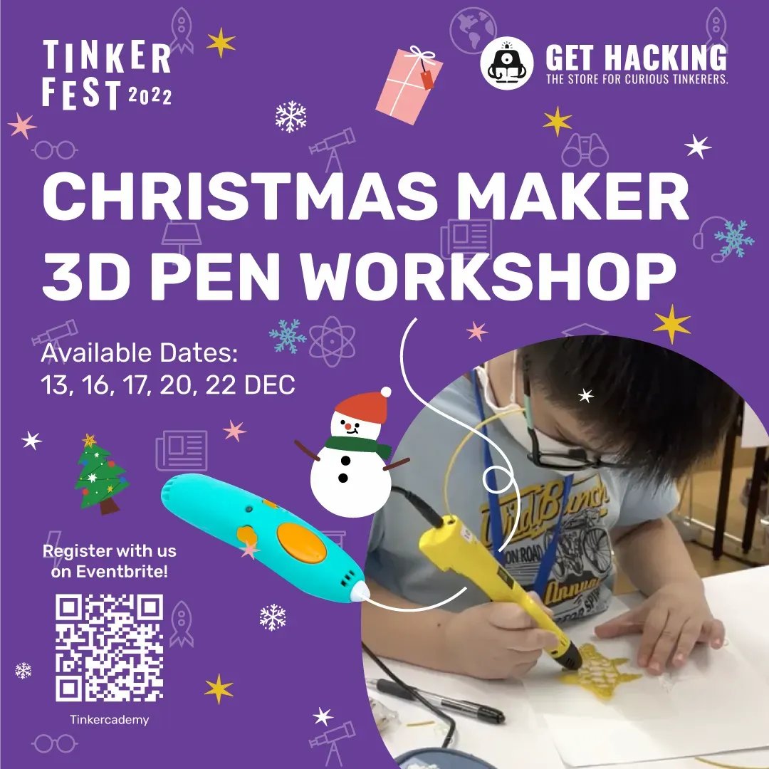 Buying a Christmas gift can never compare to the personal touch of handmade gifts!  So whatcha waiting for? Join us for our 3D pen workshop and design your own hand-made 3D gifts: keychains, bookmarks, beautiful art works 🌟 Register now: tk.sg/tinkerfest22