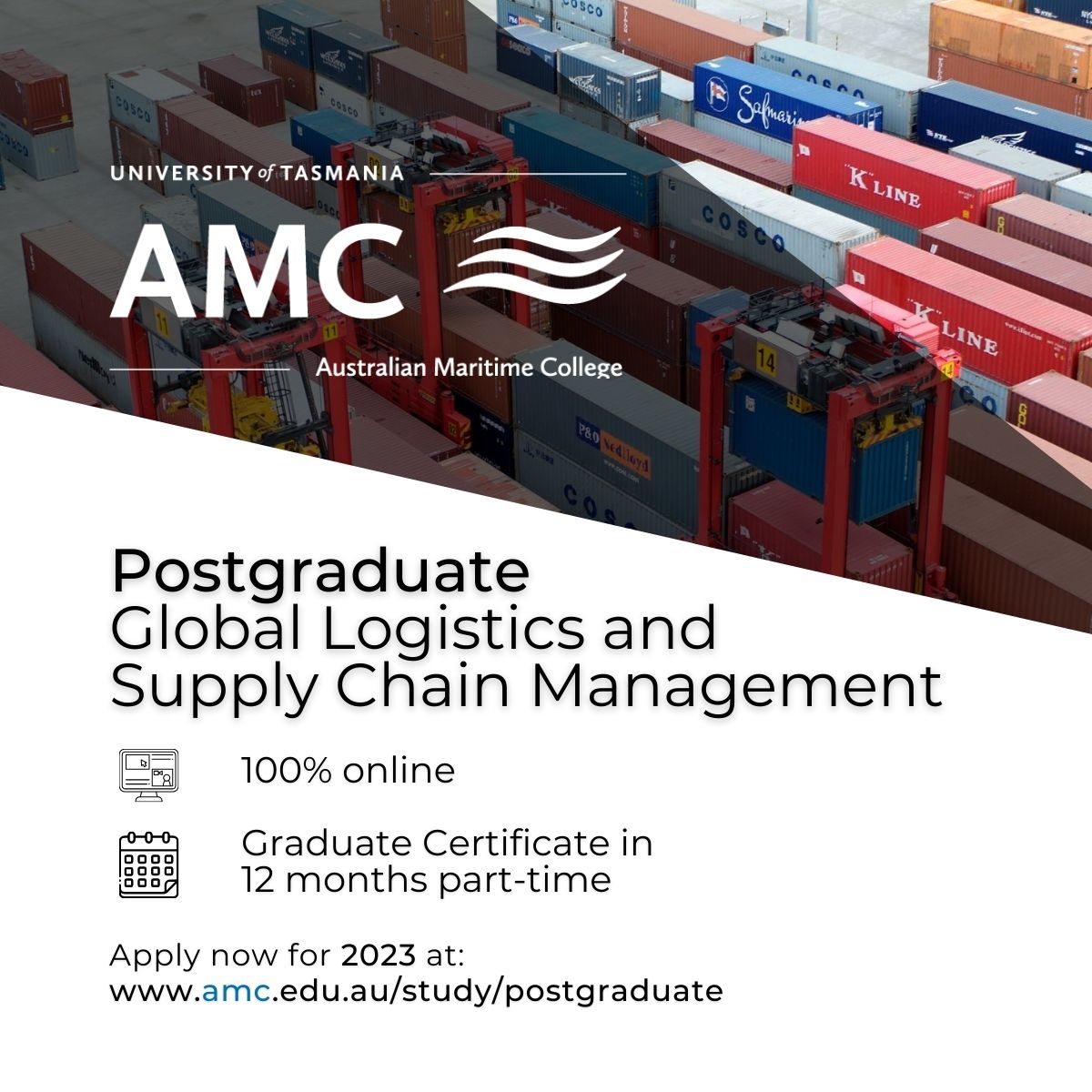 Boost your logistics career and graduate in 12 months part-time with a Graduate Certificate, studying 100% online.
Applications now open:
amc.edu.au/study/postgrad…