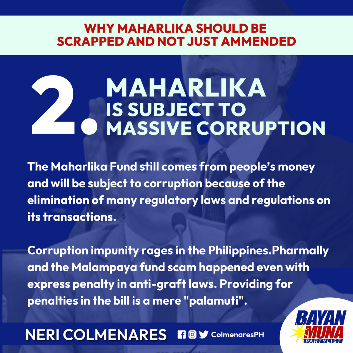 ColmenaresPH's tweet photo. Maharlika Wealth or Investment Fund, or whatever the Marcos government and allies want to call it, is inherently corrupt and anti-people. #NoToMaharlikaFund https://t.co/DwtBrrlhua