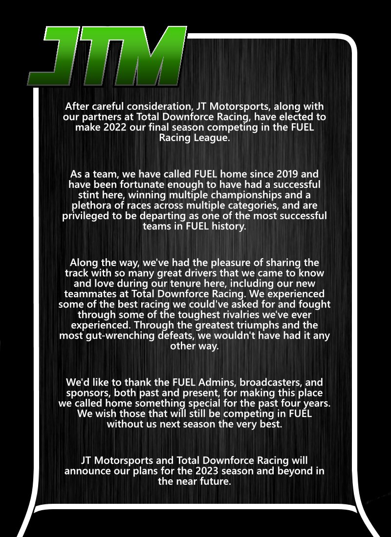 JTM__24's tweet image. JT Motorsports Statement: