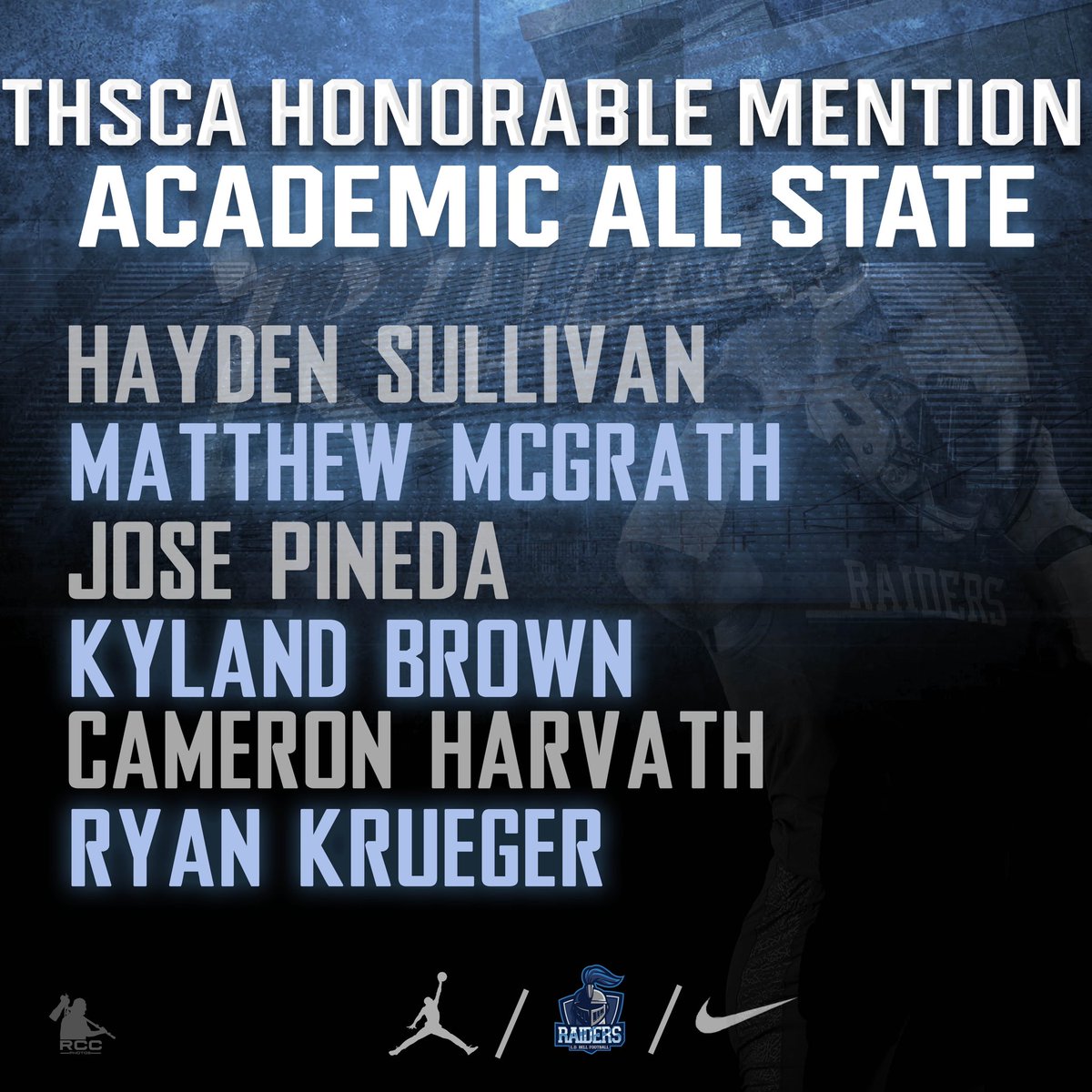 Congratulations to our <a href="/THSCAcoaches/">THSCA</a> Honorable Mention Academic All-State award winners!  #TheRaiderWay