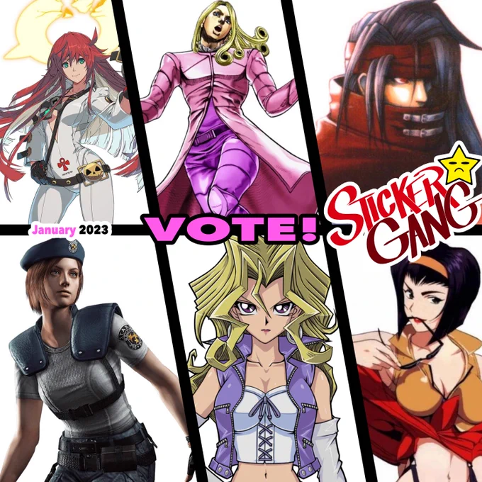 Here's the characters STICKER GANG members can vote on for the January sticker designs! 
