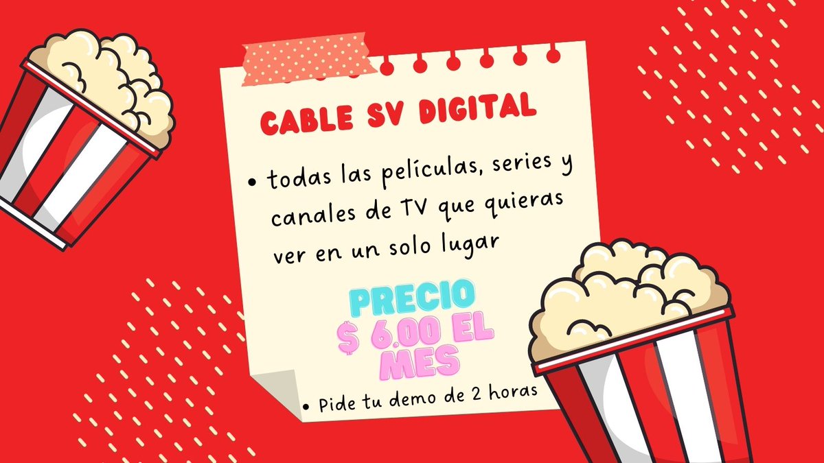 Contrata ya tu cable para ver por internet , todas las películas, series y canales de tv en un solo lugar. todo por  $ 6.00 el mes sin contratos . pide tu demo de 2 horas y prueba el servicio de calidad.