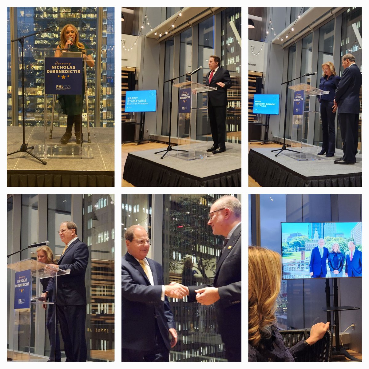 SheilaShowPHL's tweet photo. A great night recognizing &amp; thanking Nick DeBenedictis for his dedicated 18 years serving as board chair for @discoverPHL &amp; the impact he has made on the #hospitality industry. Congratulations to Karen Dougherty Buchholz, new board chair for #PHLCVB. #conventions #hotels #events https://t.co/q7soLESqcX