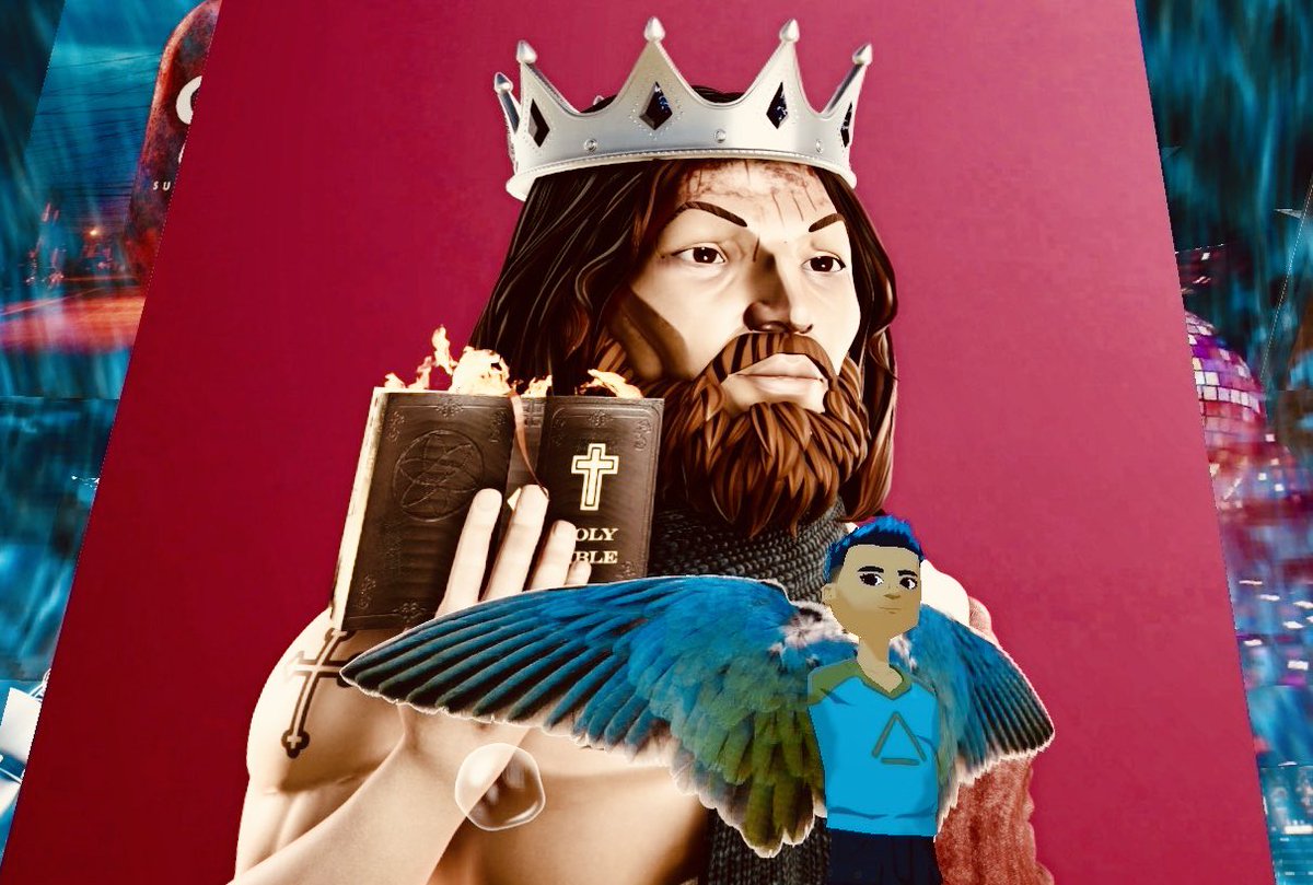 jgriff120's tweet photo. @ExistentialNoHo @Tuda_moon @TheHolyOnesNFT @decentraland @ExistentialNoHo @Tuda_moon now #ThatsHoly the #lostking is over due for a visit! He has been chilling in the pool. Here @ExistentialNoHo was trying to pull him out! https://t.co/UonrhNr6vY