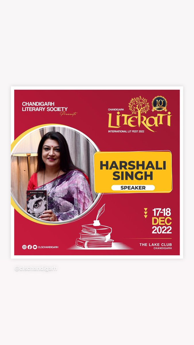 Join me at the Literati Int Lit Fest’22 on 17th&18th Dec at The Lake Club, Chandigarh. @clschandigarh @IamReadomania #literati2022 #litfest #ChandigarhLitFest #Chandigarh #LiteraryFest #Litfest #chandigarhliterarysociety #chandigarhlakeclub #10yearsofexcellence #10yearsofliterati