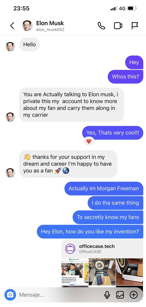 Hey! Mr <a href="/elonmusk/">Elon Musk</a> greetings from Chile, is this you i’ve been talking to?.. 😅