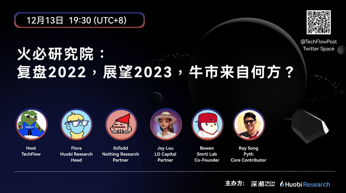 HTX_Research's tweet photo. ✨复盘2022，展望2023，牛市来自何方？✨
⏰2022/12/13,19:30
主办方： @Huobi_Research @TechFlowPost 
参会方：@ResearchNothing @LD_Capital @smrti_lab @PythNetwork  @jump_
 
⬇️设置提醒，欢迎今晚一起来交流~
https://t.co/P5BcvGEIGU https://t.co/3TCs5TsrXf