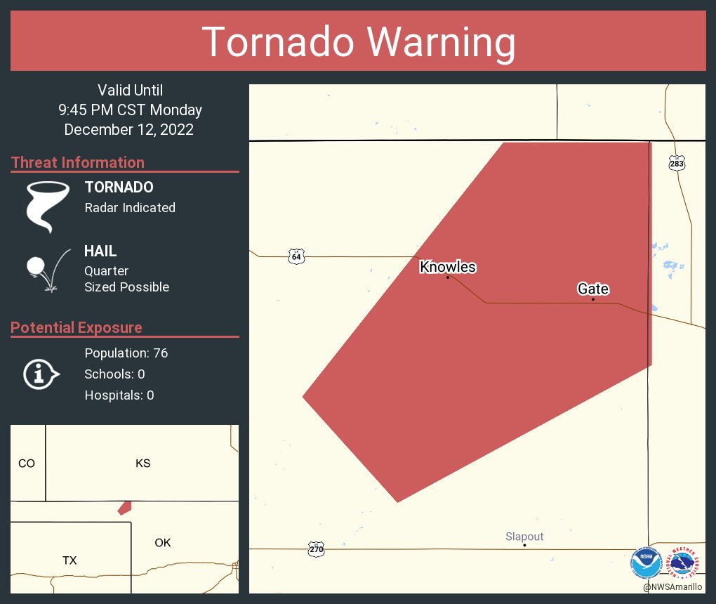 NWStornado's tweet photo. Tornado Warning including Gate OK and  Knowles OK until 9:45 PM CST https://t.co/h7Bxb3U68O