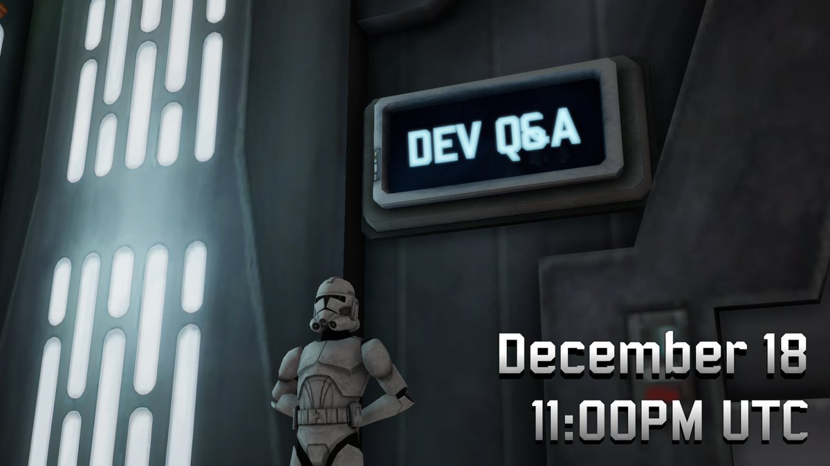 We're hosting a Developer Q&amp;A w/ Livestream in our Discord! 

When: December 18th, 11:00PM UTC. 

Join at discord.gg/cwaemu and read our events channel for more info!

#cwaemu #clonewarsadventures #emulator