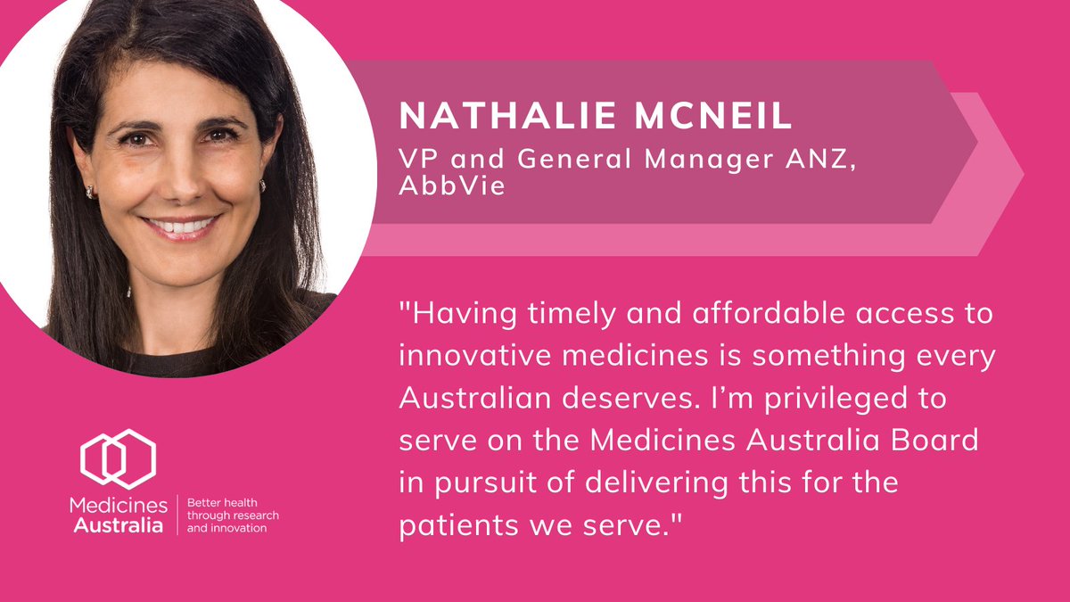 Medicines Australia (@medicinesaus) on Twitter photo Congratulations to Nathalie McNeil from <a href="/AbbVie_AU/">AbbVie Australia</a> Australia for being elected to the Medicines Australia Board of Directors for 2022-2025.
Nathalie's expertise and experience will help direct our industry toward better health outcomes for all Australians. #MedicinesMatter Congratulations to Nathalie McNeil from <a href="/AbbVie_AU/">AbbVie Australia</a> Australia for being elected to the Medicines Australia Board of Directors for 2022-2025.
Nathalie's expertise and experience will help direct our industry toward better health outcomes for all Australians. #MedicinesMatter
