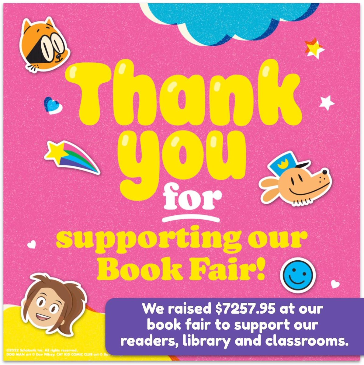 Thank you for supporting our Book Fair #vanmeter 📚

We raised $7257.95 for our readers, library and classrooms. 

🤩