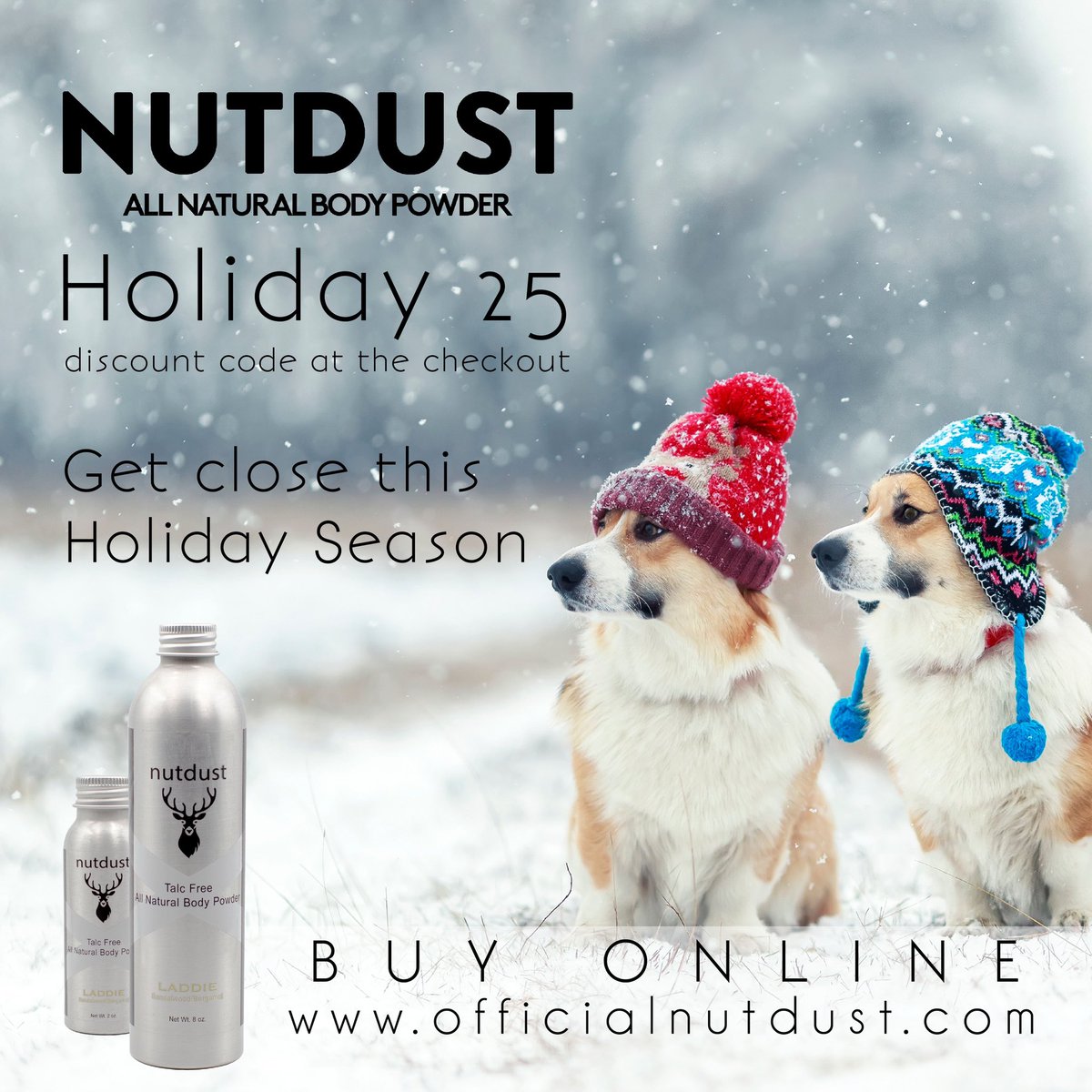 Say goodbye to sweaty, uncomfortable moments with Nutdust - The ultimate solution for staying fresh all day long. 

#getclose #beyou #nutdust #bodypowder #giftideas #stockingstuffers #christmas #snowdogs #dogs