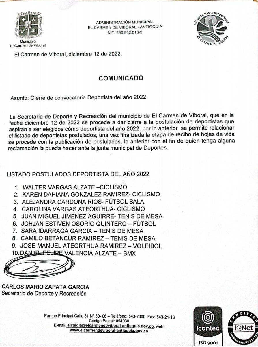deportemascerca's tweet photo. #TierraDeCampeones 
Este es el listado oficial de los deportistas postulados al "Mejor Deportista del Año 2022". @johnfquinteroz @IndeportesAnt @MinDeporteCol https://t.co/t4qThCkOve