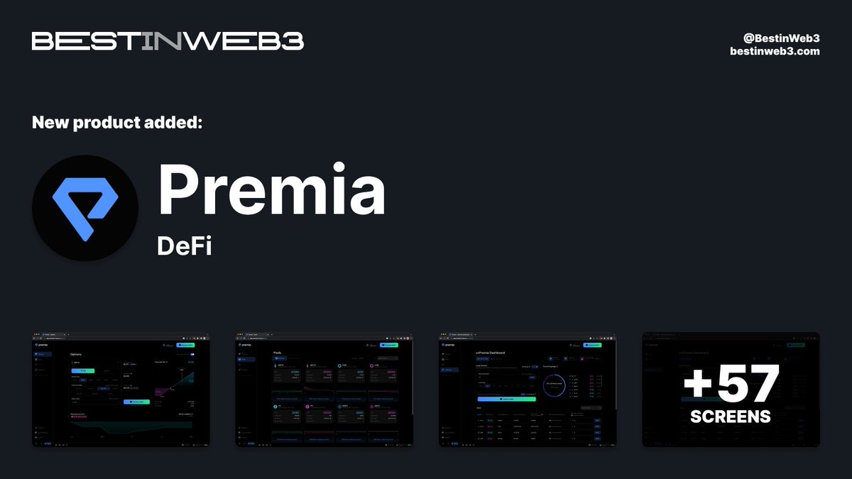 BestinWeb3's tweet photo. Another one to the list! Check the journeys from @PremiaFinance and learn how a great options dApp flows: https://t.co/oT2SwL3wzh #web3 #design #inspiration. https://t.co/aLOQ01Fytj