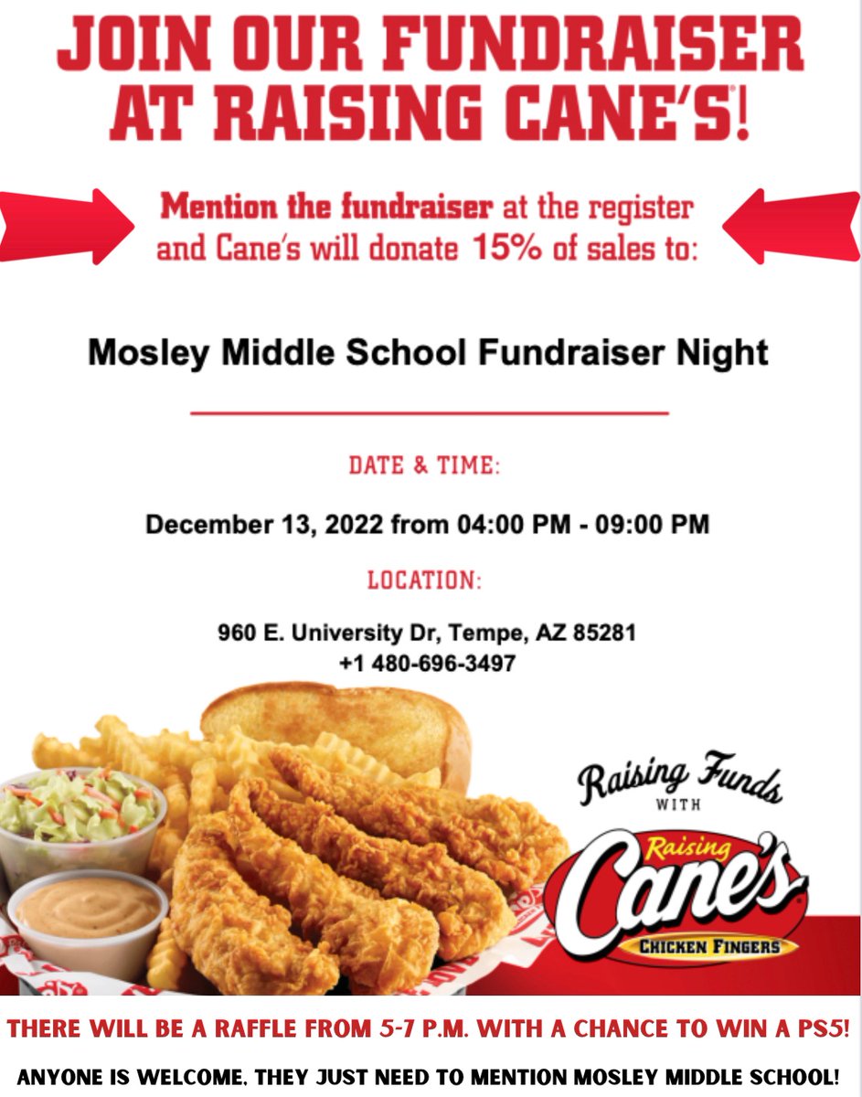 gemmiddleschool's tweet photo. Join us at Cane’s tomorrow and remember to mention Mosley! https://t.co/crvdiKZZdF