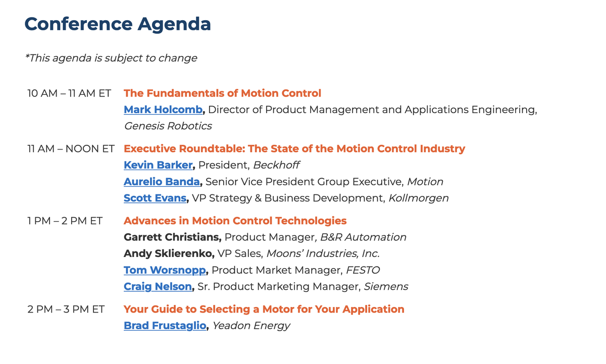 A3_motionctrl's tweet photo. Get tips on selecting a motor for your application from Brad Frustaglio of Yeadon Energy, Wednesday, Dec. 14 at #A3TechCon, a free virtual conference. Access recorded sessions through Mar. 31, 2023. Register free: https://t.co/eWK960Yl0L 🏃🏻‍♀️

Hosted by @a3automate. https://t.co/4FU7DWDjLF