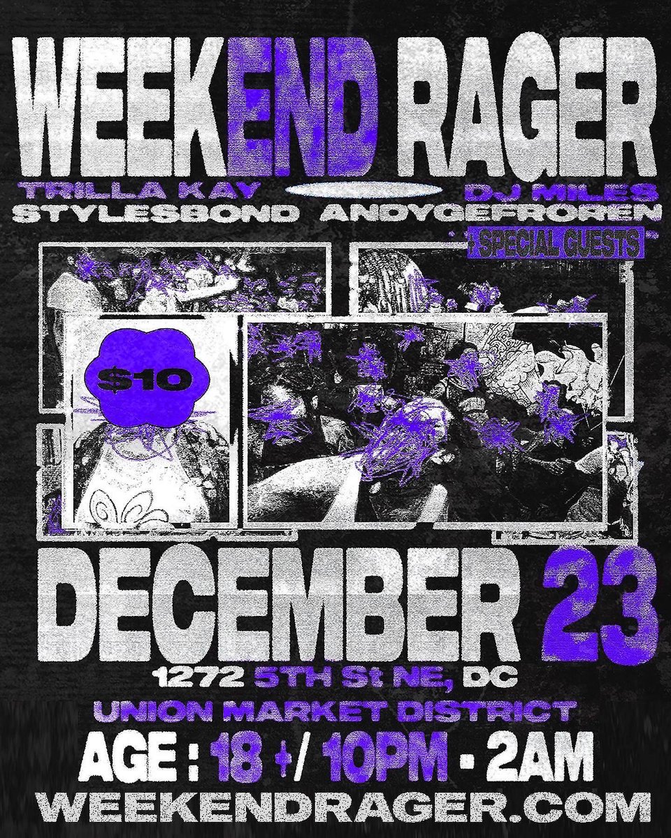 therealdjmiles's tweet photo. THROWING A RAGER!! 

December 23
10PM - 2AM

THE VILLAGE DC
1272 5th St NE
UNION MARKET, DC 20002

SOUNDS BY 
@trillakay_
@stylesbond
@andygefroren 
+ me &amp; special guests 👀

tickets: $10
https://t.co/Ndl6DG9Ocf

come mosh 🤘🏾 https://t.co/Rum0ApCGJ9