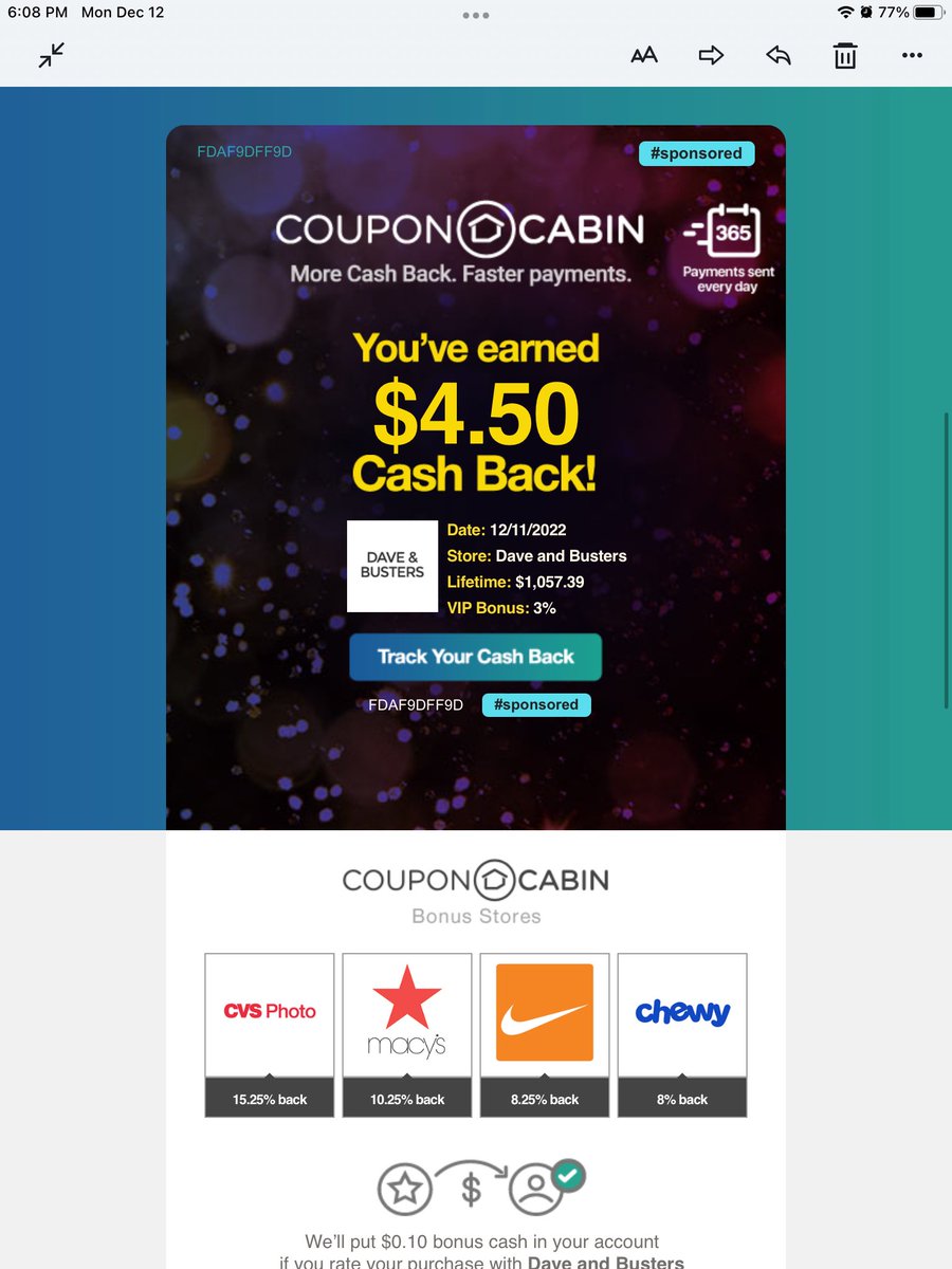 Quarantamy's tweet photo. @CouponCabin  thank you for all the extra bonuses this holiday season!! https://t.co/f9kFYJmip5