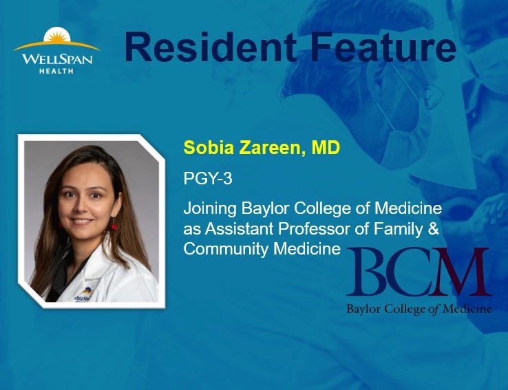 WGSHfamilymed's tweet image. #ResidentFeature:
Our PGY-3 Dr. Sobia Zareen will be joining @Baylor College of Medicine as Assistant Professor of Family &amp;amp; Community Medicine upon graduation. 

We all congratulate her &amp;amp; wish her the best!!!
#FMRevolution