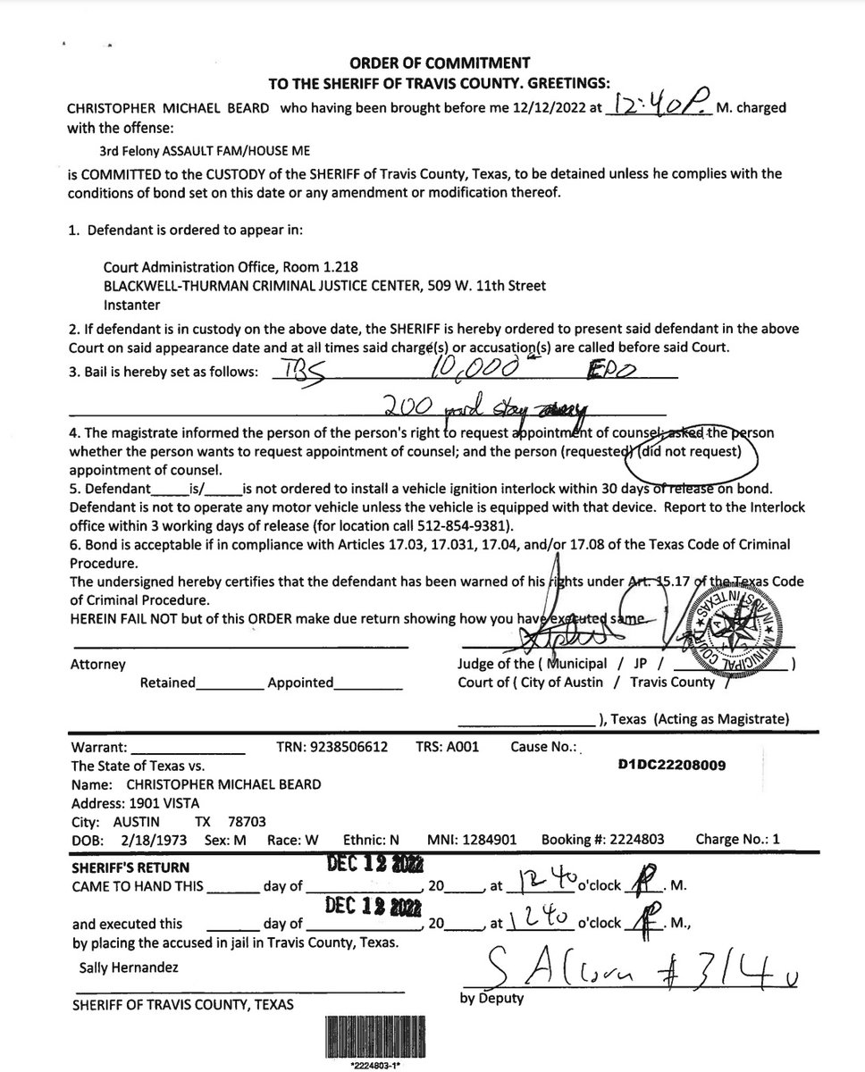 AnwarRichardson's tweet image. Here is the official arrest report for Texas men's basketball coach Chris Beard (I removed the victim's name)