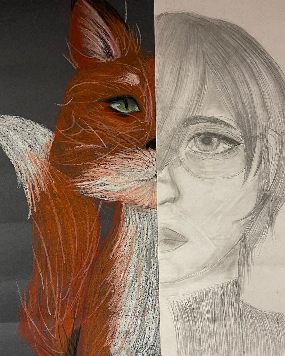 mrmadisonart's tweet photo. Alebrijes drawings also finished up this quarter as well! Students drew a self portrait along with a chalk drawing of an animal that represents them! Go check them out! https://t.co/d75TYaSs9T