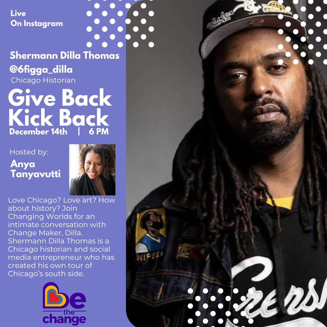 Join us on Instagram Live on 12/14 for a new Give Back Kick Back with Instagram and Tik-Tok's premier Chicago Historian, Sherman Dilla Thomas <a href="/6figga_dilla/">Shermann Dilla Thomas</a> !  We are excited to chat with this Change Maker about the impact he's having on social media and Chicago.

 #chicagohistory