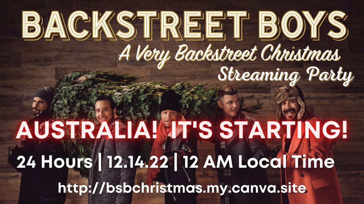 BSBFangirls's tweet photo. It's midnight in Australia! Let's start that streaming party!

The #24HoursofBSB listening party for #AVeryBackstreetChristmas is now on!

More Info: https://t.co/YAssOSRcBp

Make Streams Count: https://t.co/poThiRCJyt

Premade playlist: https://t.co/Bdlz7dhI5e 

#BSBTogether https://t.co/8Rwffi6icQ