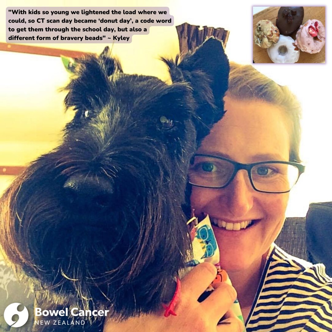 "I was 37 when I was diagnosed serendipitously with stage 3C bowel cancer."
Kyley shares her personal story with us, and how 'donut day' helped to get her and her young family through follow-up CT scan days.
bowelcancernz.org.nz/personal_stori…