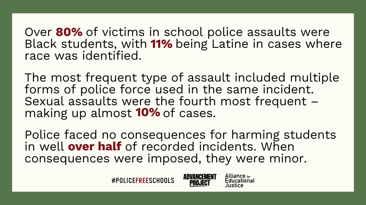 El_Jemedari's tweet image. The #AssaultAtSpringValley Report is an analysis of the over 280 documented incidents of school police violence against Black &amp;amp; Brown youth. The findings are clear. No MOU, NASRO training, or khakis will prevent school police violence except their removal. #PoliceFreeSchools