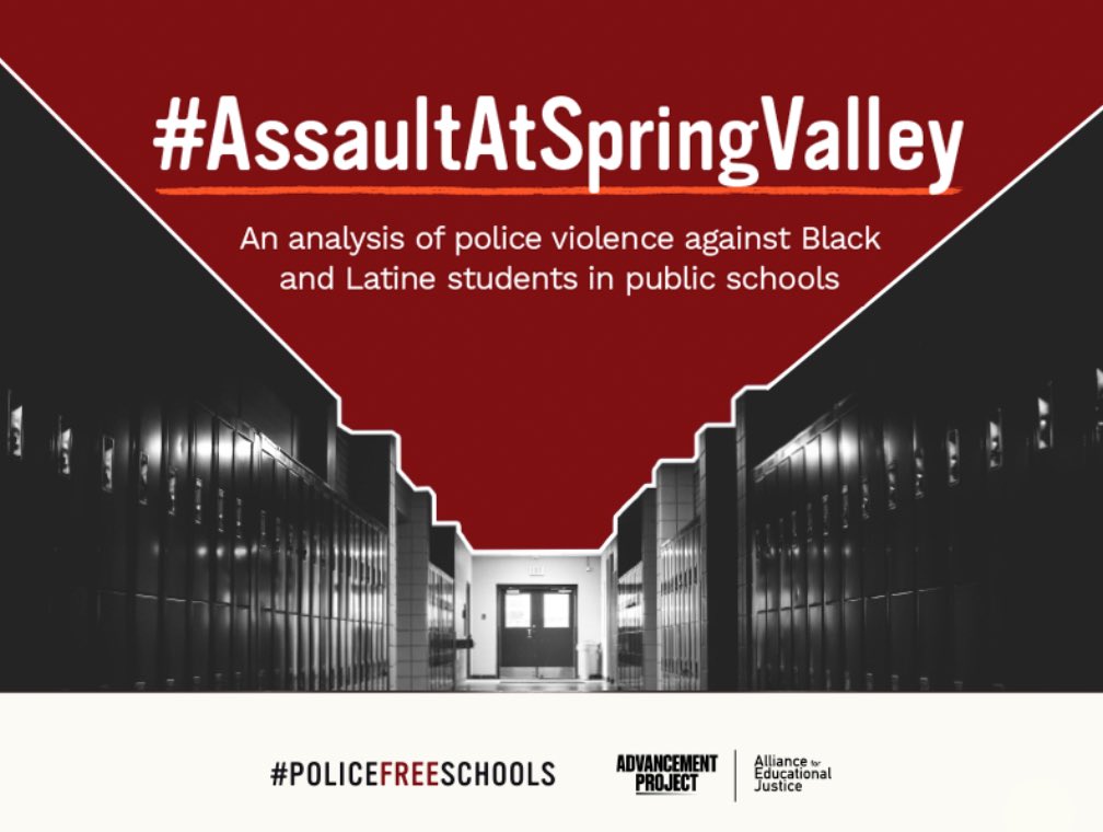 The #AssaultAtSpringValley report is a tribute to the survivors of school police violence &amp; those courageous enough to intervene.  It is a painful &amp; overdue memorial to the lives already lost.  Most of all, it is an undeniable call for #PoliceFreeSchools
policefreeschools.org/resources/assa…