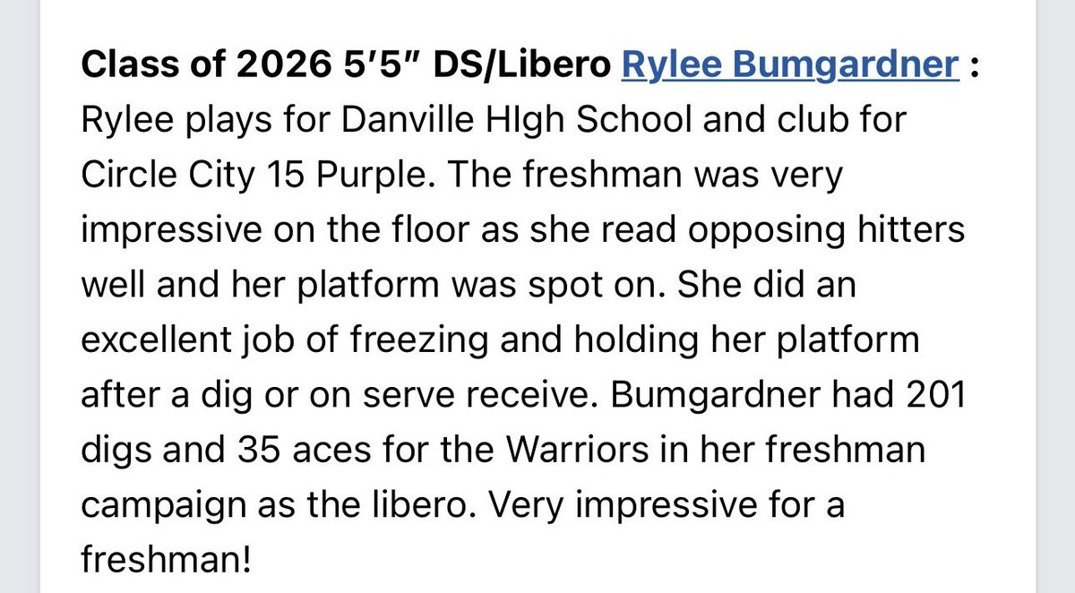 Rylee Bumgardner (@ryleebumvb) on Twitter photo Thank you <a href="/PrepDigIN/">Prep Dig Indiana</a> for choosing me as a stock riser this past weekend! <a href="/CCVBCrecruit/">Circle City Volleyball Recruiting</a> <a href="/DvilleVB/">Warrior Volleyball</a> Thank you <a href="/PrepDigIN/">Prep Dig Indiana</a> for choosing me as a stock riser this past weekend! <a href="/CCVBCrecruit/">Circle City Volleyball Recruiting</a> <a href="/DvilleVB/">Warrior Volleyball</a>