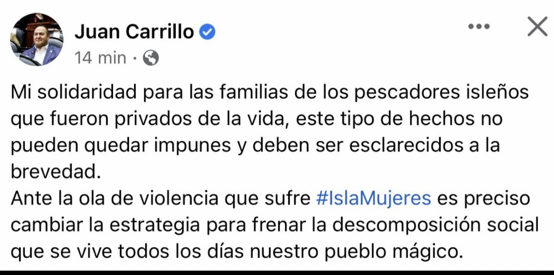 No diputado no es una ola, es una estela de tu desastroso gobierno, donde mataron a tu regidora, a tú oficial mayor, a un comandante de tu policía. Es la estela de pactar con el narco. En la isla no matan pescadores.<a href="/MaraLezama/">Mara Lezama</a> <a href="/FGEQuintanaRoo/">Fiscalía General del Estado de Quintana Roo</a> <a href="/paco_elizondo/">Francisco Elizondo</a> <a href="/FGRMexico/">FGR México</a> <a href="/PVEMQRoo/">Partido Verde QRoo</a>